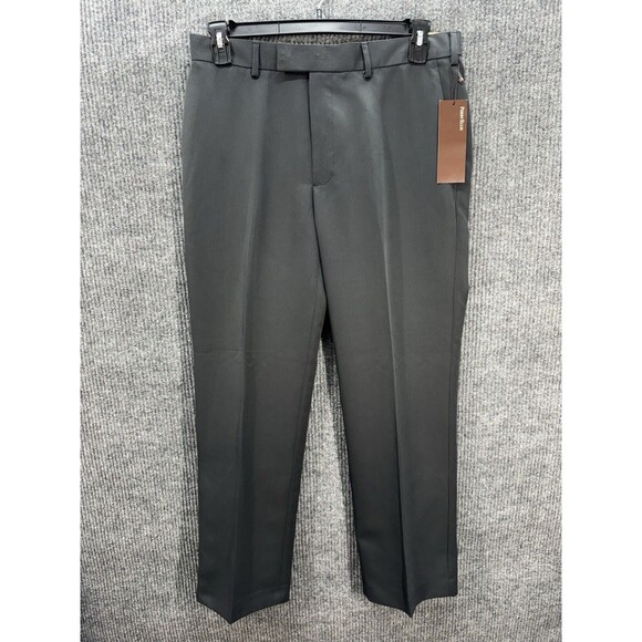 Perry Ellis Dress Pants Mens 33x30 Carbon Gray Pinstripe Polyester Slacks NWT - Picture 1 of 10